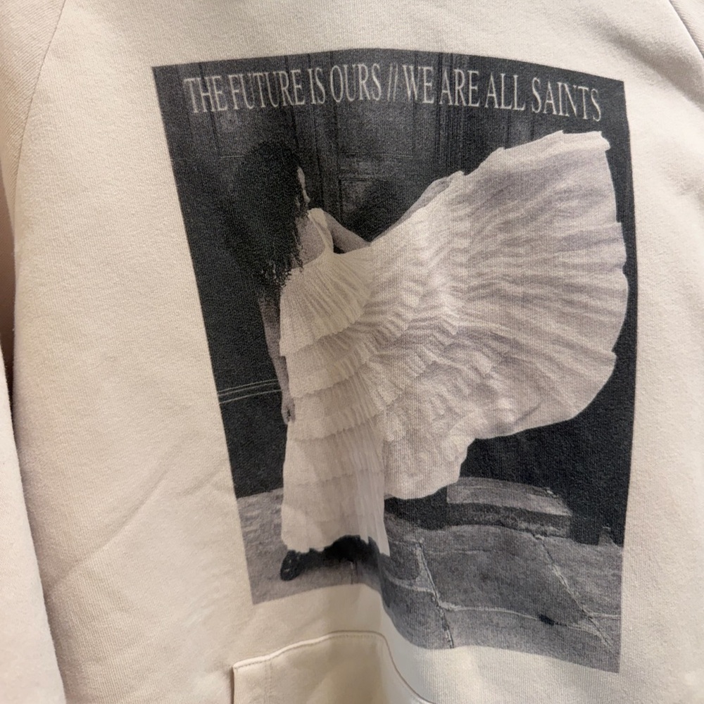 AllSaints Olivia Lucia Graphic Hoodie Cream Oversized Small - Picture 3 of 7